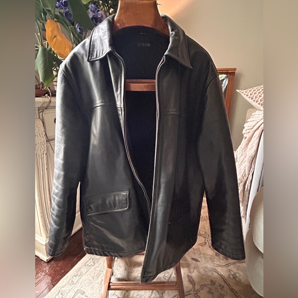 J. Crew black leather jacket large